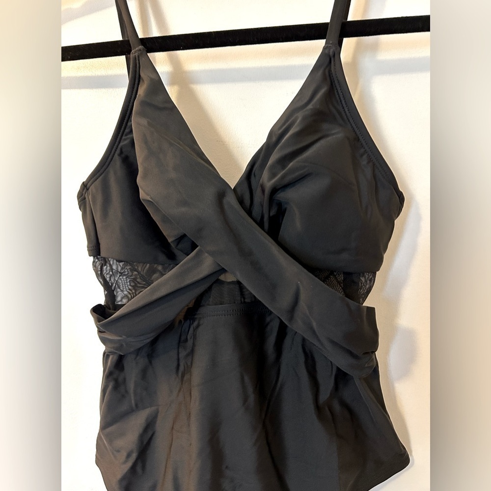Cupshe Sz XS Black Cross Over See Through One Piece Swim Bathing Suit NWT